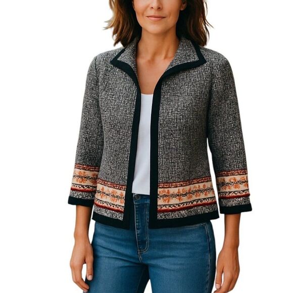 ALFRED DUNNER Women Black Blazer with spread collar open front 3/4 Sleeve 6P - Picture 15 of 15